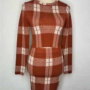 Love Tree Rust and Cream Plaid Mini Skirt
